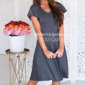 NWOT Mikarose Gray Flutter-Sleeve Dress